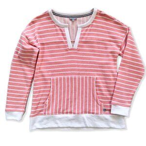 Talbots Long Sleeve Coral White Split Neck Sweatshirt Kangaroo Pocket Size S